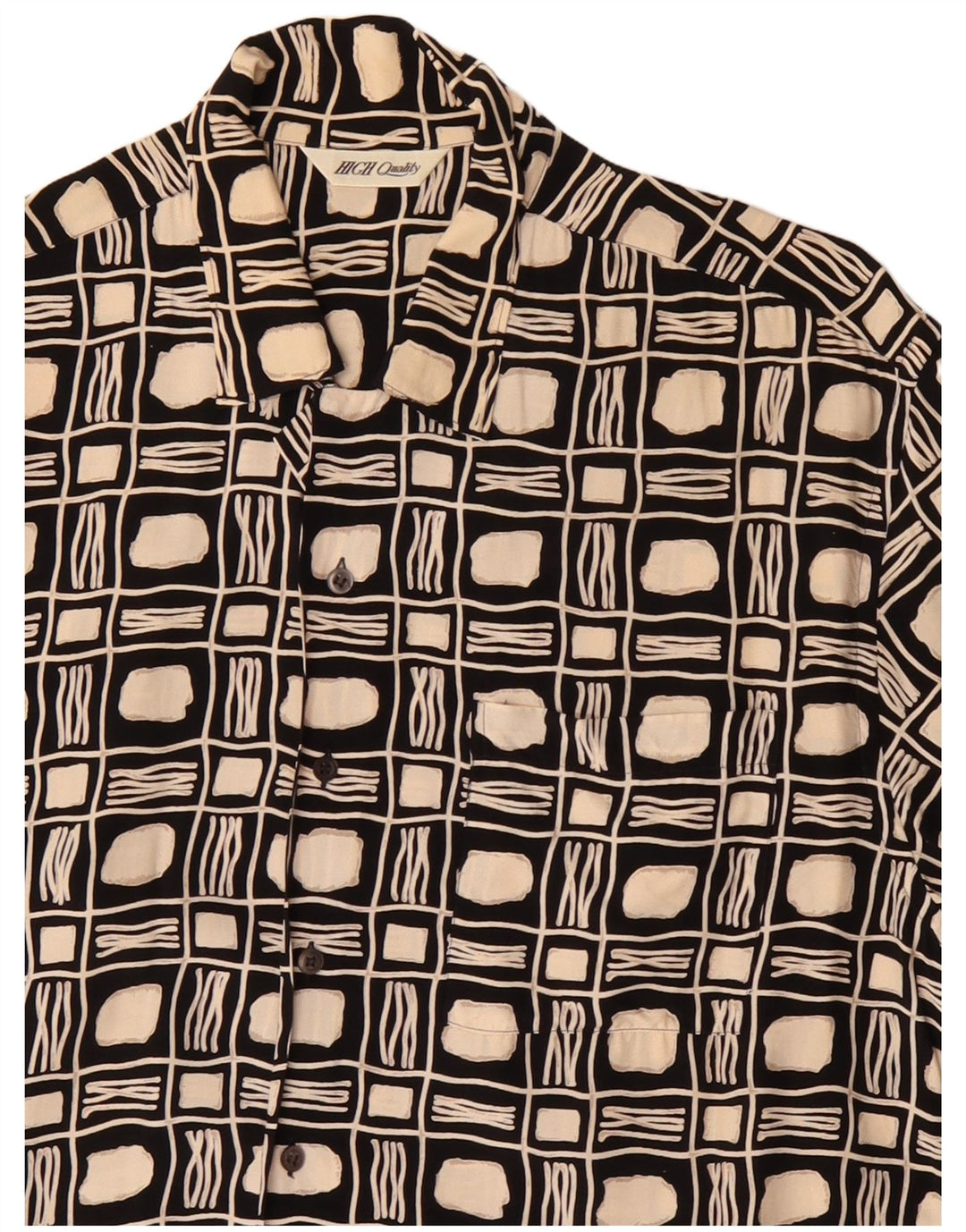 Vintage hombres camisa de manga corta grande negro geométrico