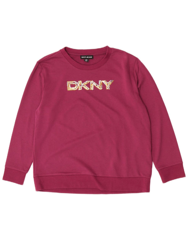Dkny Sudadera gráfica para mujer Jumper UK 44 Algodón morado mediano