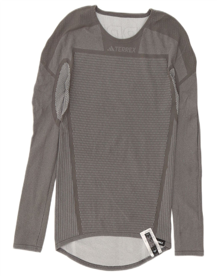 Adidas Hombre Terrex Graphic Top Manga Larga Poliéster Geométrico Gris Medio