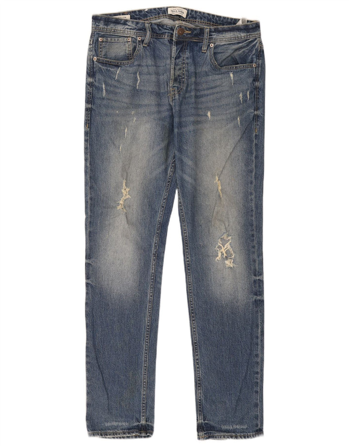 Jack & Jones Hombre Tim Distressed Slim Jeans W32 L34 Algodón Azul