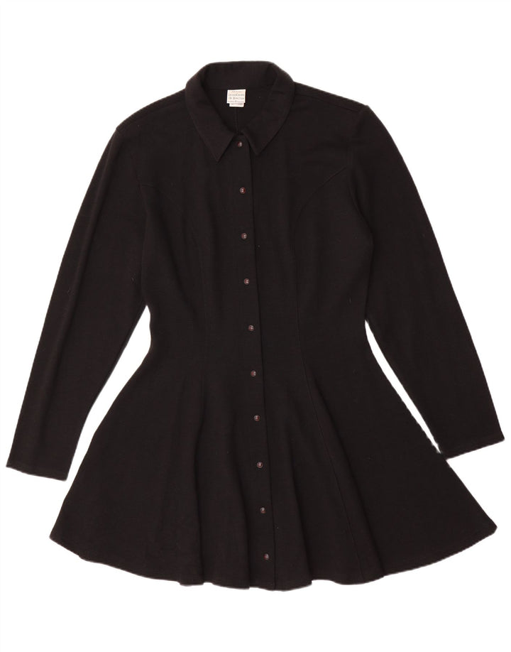 Benetton Vestido Camisero De Punto Mujer UK 44 Mediano Lana Negra