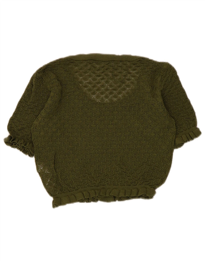 Zara Mujer Crop Blusa Top UK 8 Small Caqui Viscosa