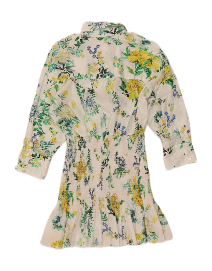 ZARA Vestido camisero de manga 3/4 para mujer UK 40 Small White Floral