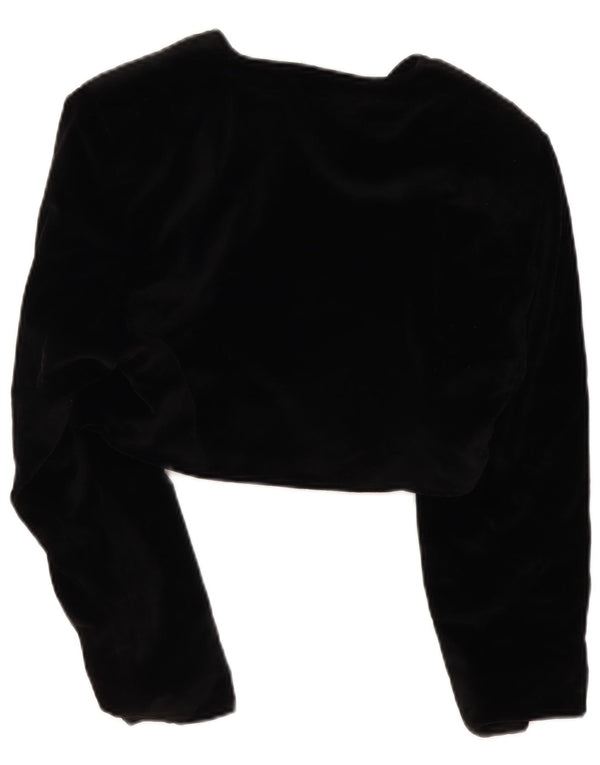 Vintage mujer terciopelo chaqueta bolero Reino Unido 14 algodón floral negro medio