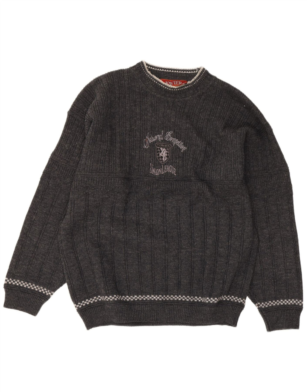 Xavier Mens Graphic Crew Neck Jumper Sweater Grande Gris Lana