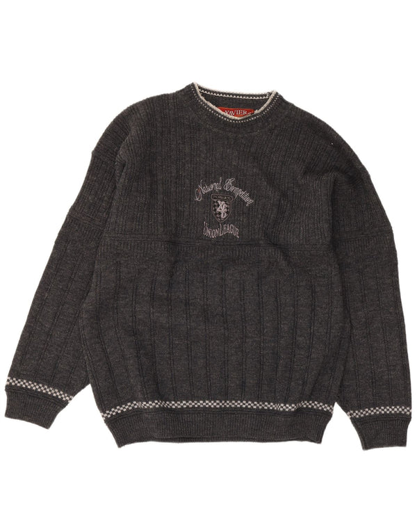 Xavier Mens Graphic Crew Neck Jumper Sweater Grande Gris Lana