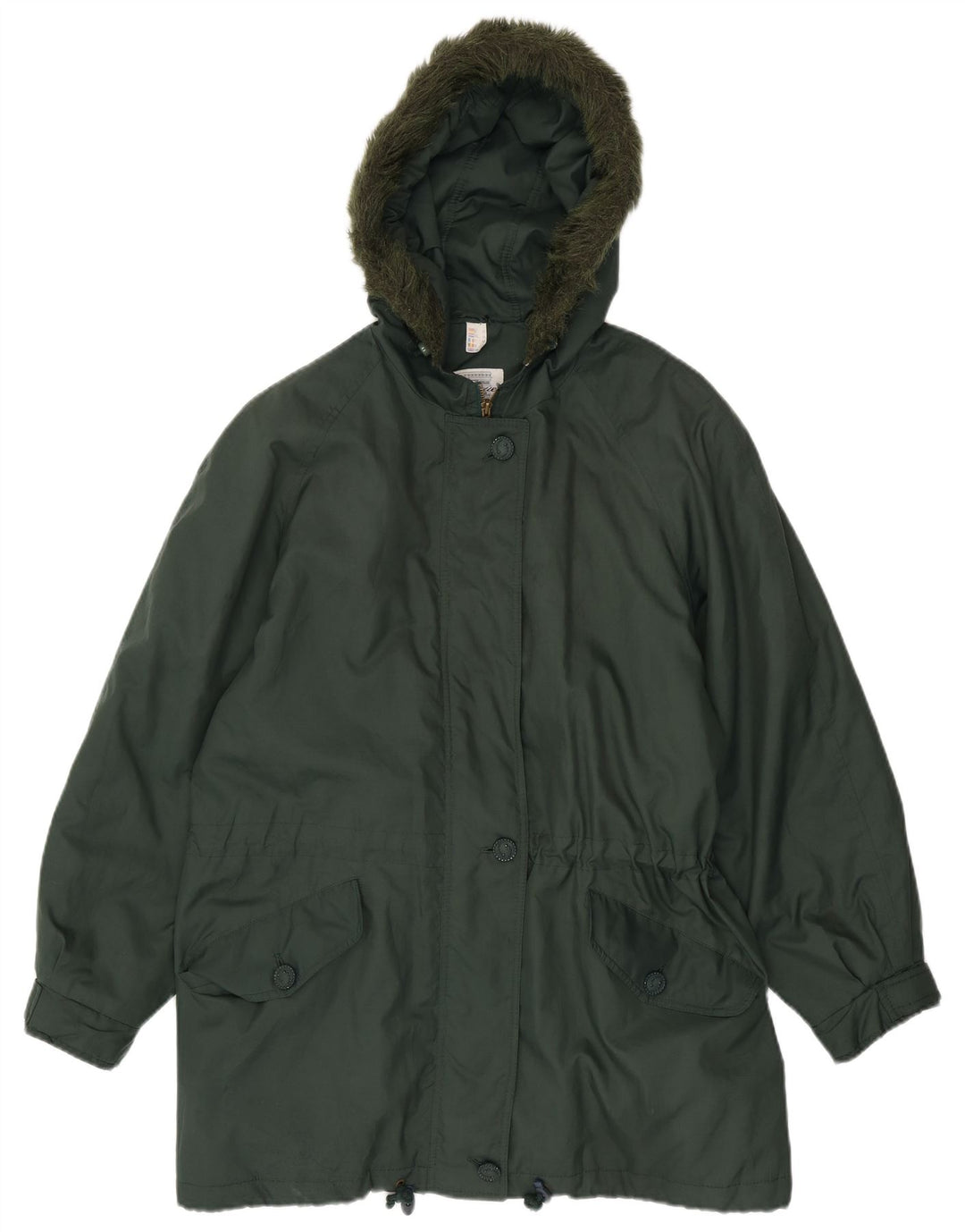 Vintage mujer con capucha Parka chaqueta Reino Unido 20 2XL poliéster verde
