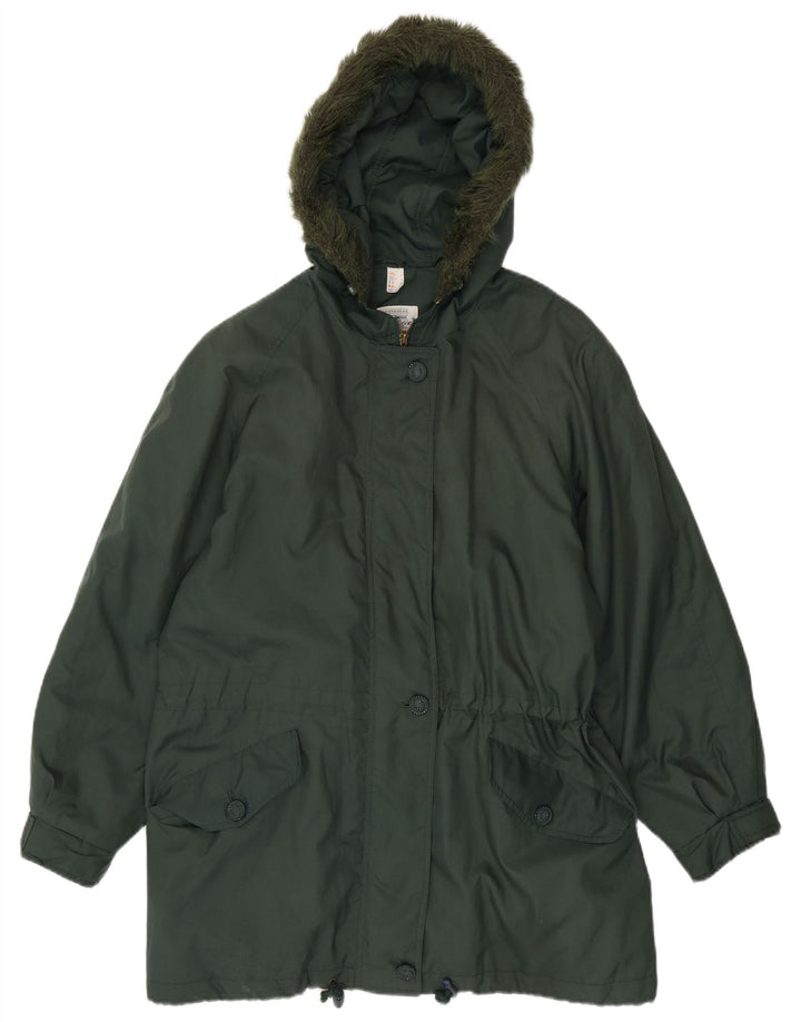 Vintage mujer con capucha Parka chaqueta Reino Unido 20 2XL poliéster verde