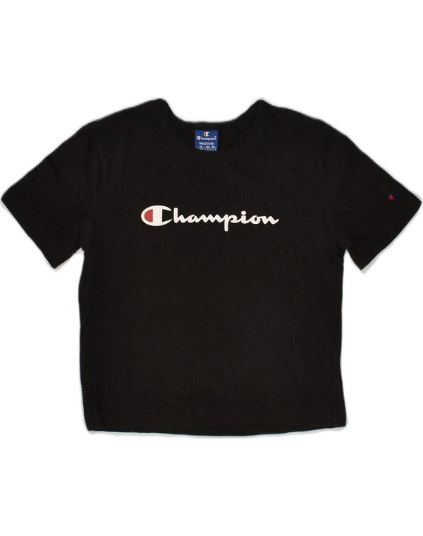 CHAMPION Camiseta corta con gráfico para mujer UK 12 Medium Black Cotton