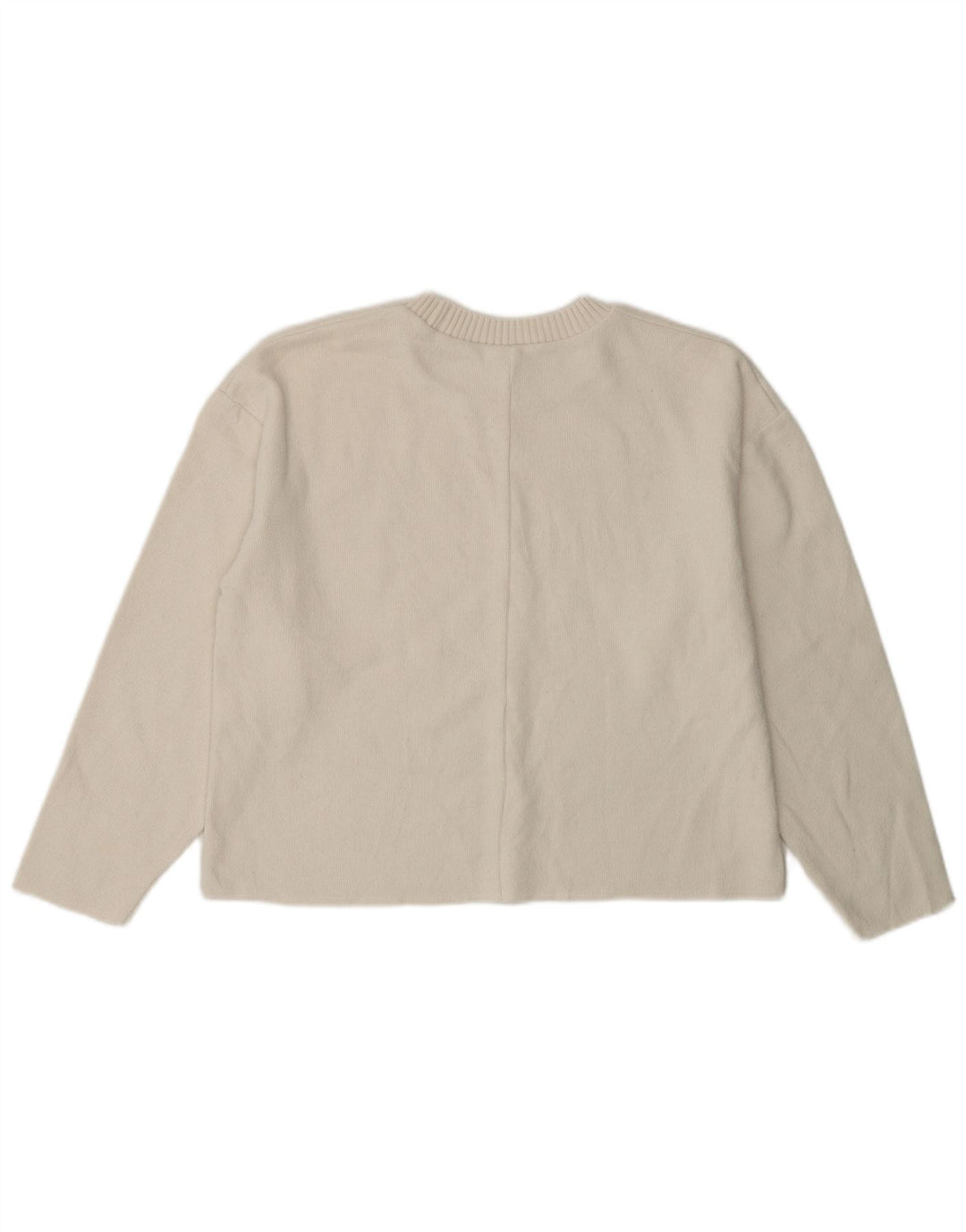 ZARA Suéter tipo jersey con cuello redondo y corte extragrande para mujer UK 10 Small Blanco