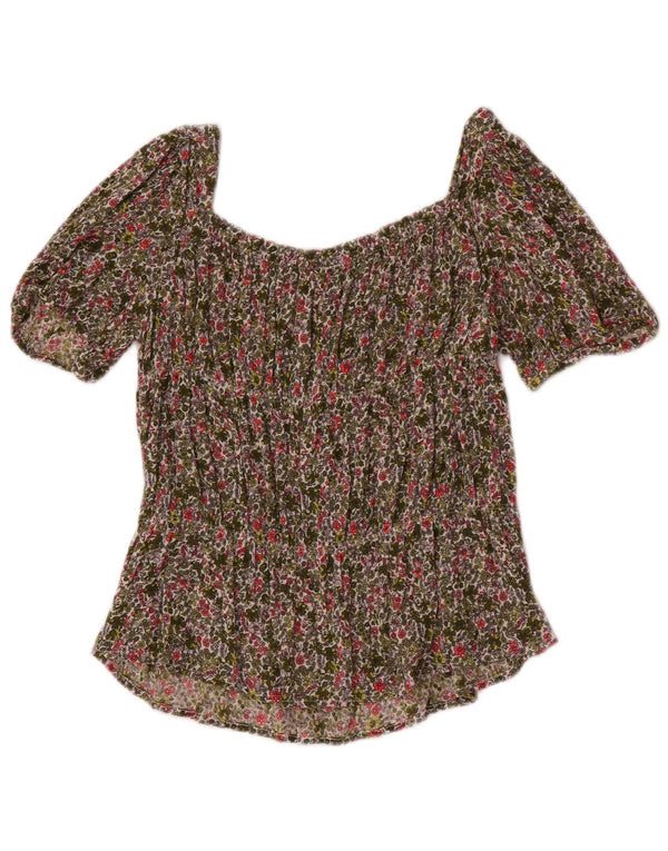 Benetton Blusa De Niña Con Hombros Descubiertos 13-14 Años 3XL Caqui Floral