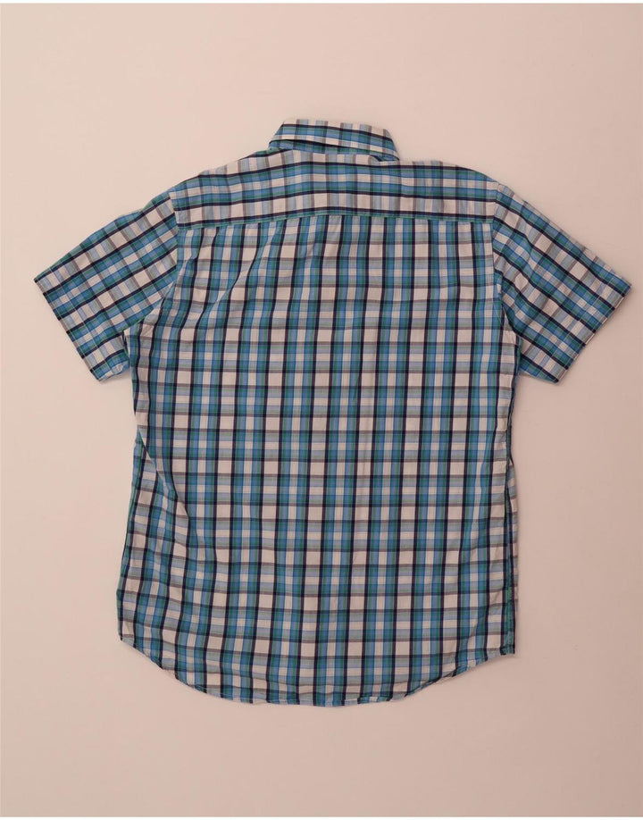 Camisa Carrera Regular Fit De Manga Corta Para Hombre Algodón A Cuadros Azul Medio