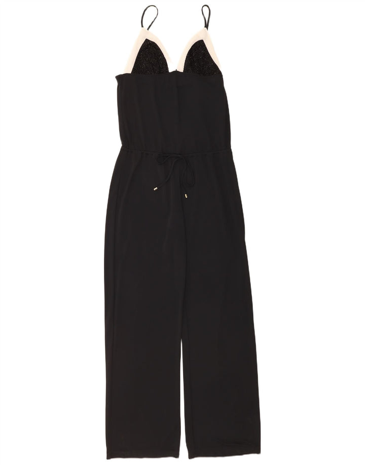 Vintage mujer mono Reino Unido 10 pequeño negro colorblock poliéster