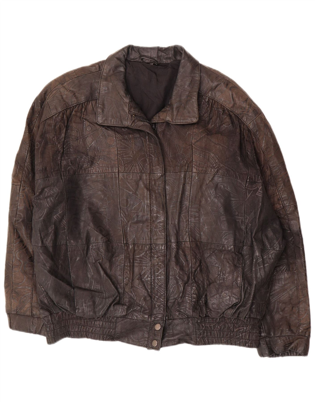 VINTAGE Chaqueta extragrande para mujer EU 38 Cuero geométrico marrón medio