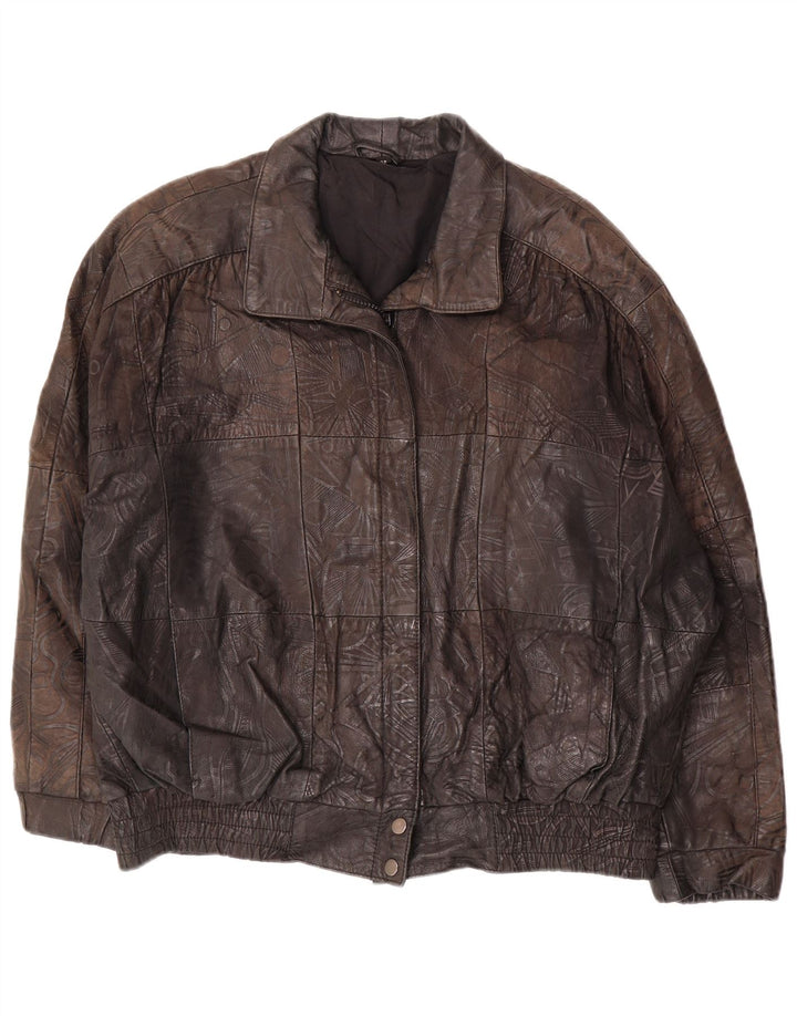 VINTAGE Chaqueta extragrande para mujer EU 38 Cuero geométrico marrón medio