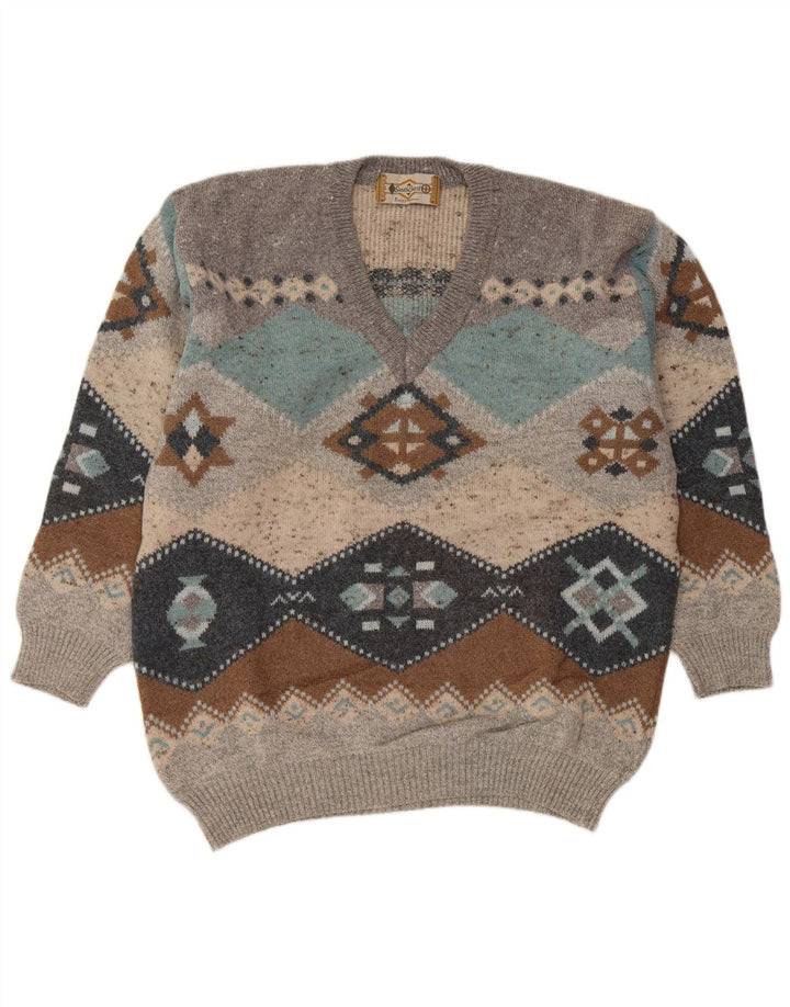 SOUTH COAST Jersey con cuello en V para hombre IT 54 XL Lana gris Fair Isle