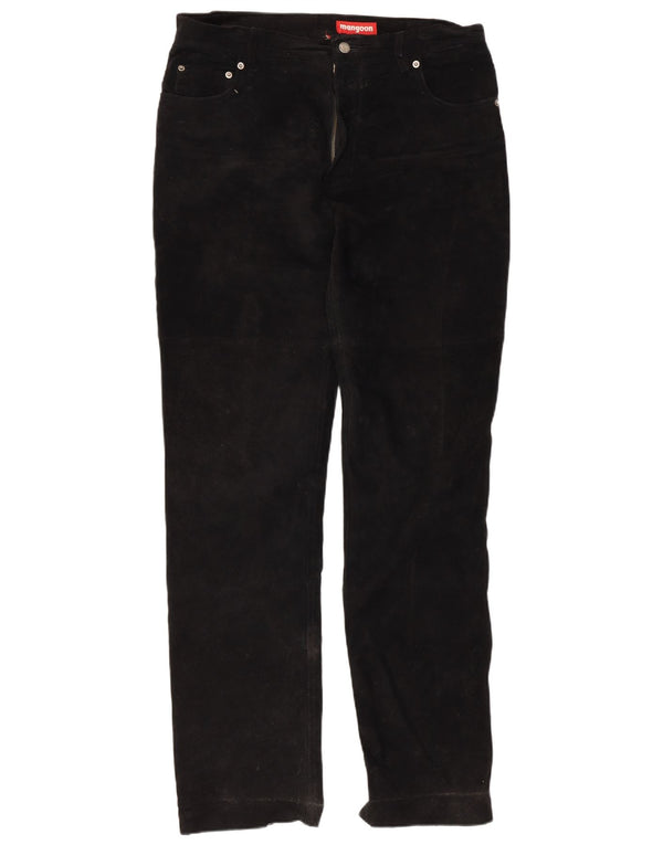 Mangoon Mens Straight Suede Casual Trousers W36 L34 Black