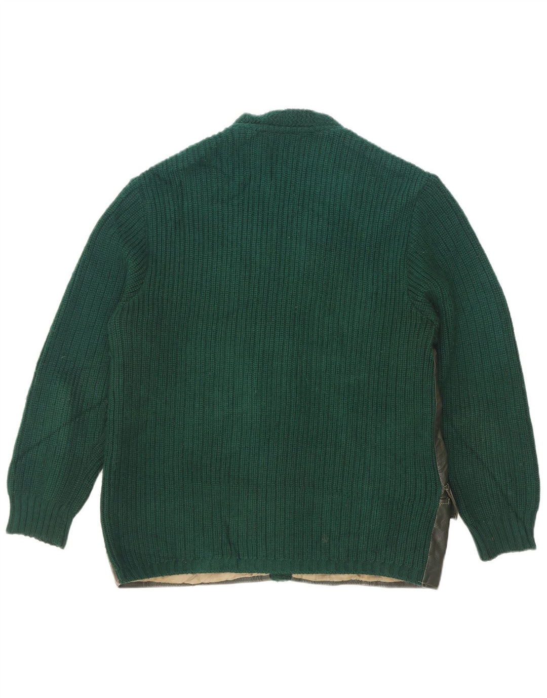 Vintage hombres cuero cardigan suéter EU 50 verde medio