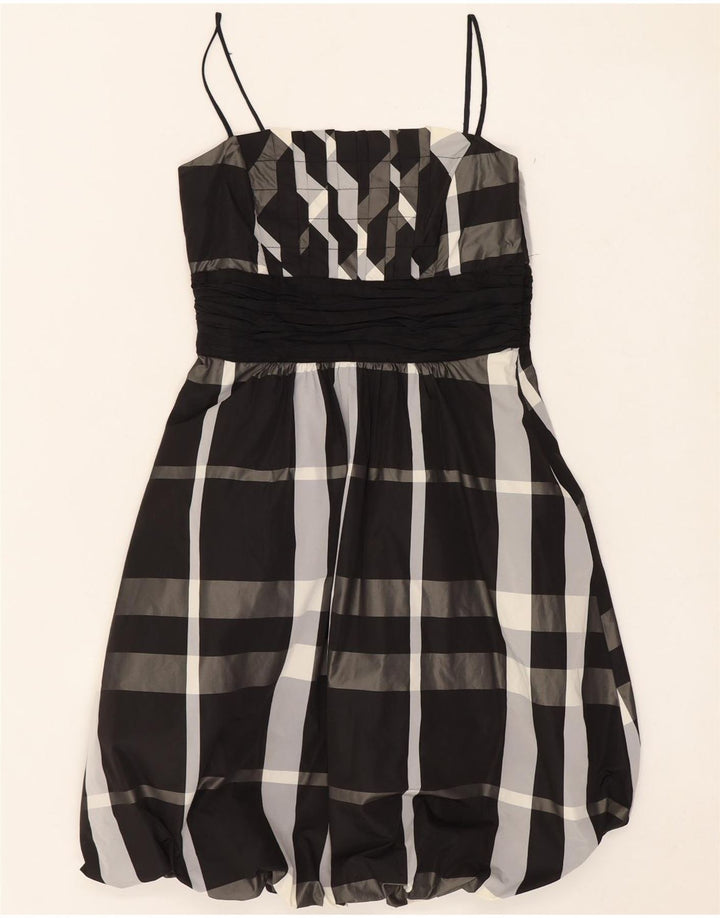 Zara Mujer Vestido Burbuja Sin Mangas UK 8 Pequeño Poliéster A Cuadros Negro