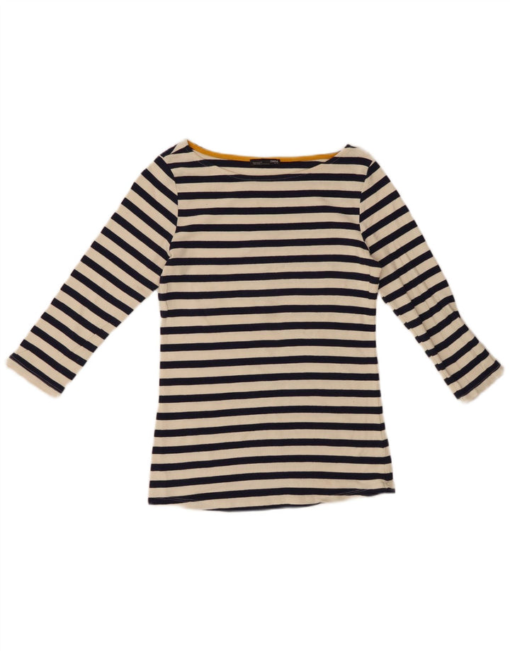 Zara Mujer Top Manga 3/4 UK 40 Mediano Rayas Negras