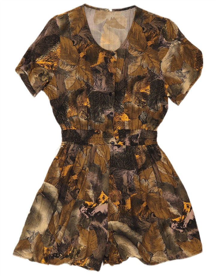 Vintage mujeres patrón abstracto playsuit Reino Unido 14 verde grande