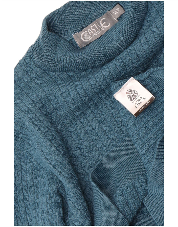 Castle - Jersey corto con cuello de tortuga para mujer, talla 40, lana merino azul medio
