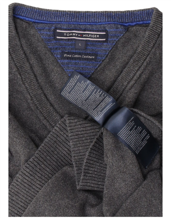 Tommy Hilfiger Suéter con Cuello en V para Hombre Grande Gris Algodón
