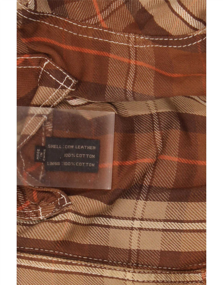 Diesel Chaqueta reversible para hombre UK 40 Large Marrón Cuero a cuadros