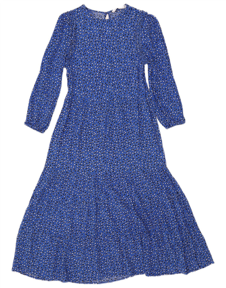ZARA Vestido largo de manga 3/4 para mujer UK 6 XS Viscosa con lunares azules