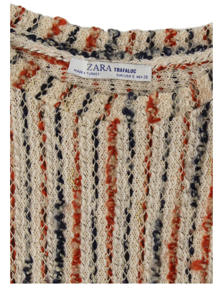 ZARA Mujer Trafaluc Vestido Jersey UK 8 Small Off White Rayas
