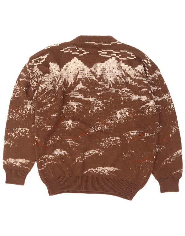 4 Castella Mens Graphic Crew Neck Jumper Sweater IT 52 Large Brown Wool