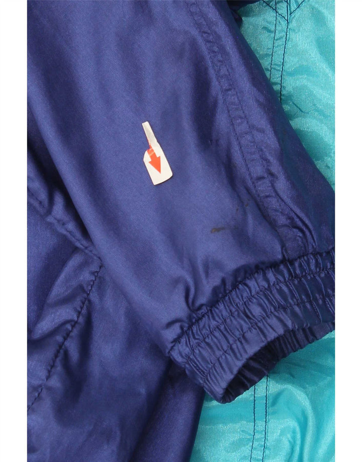 Vintage hombres chándal top chaqueta mediana azul marino colorblock poliamida