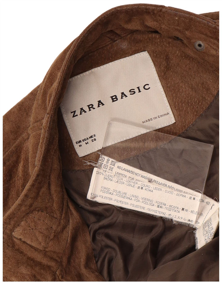 Zara Chaqueta utilitaria de gamuza para mujer Reino Unido 42 Cuero marrón medio