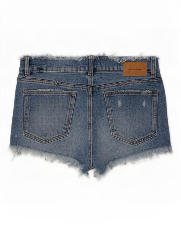 Zara Mujer Trafaluc Pantalones Cortos De Mezclilla Desgastados EU 38 Small W28 Algodón Azul