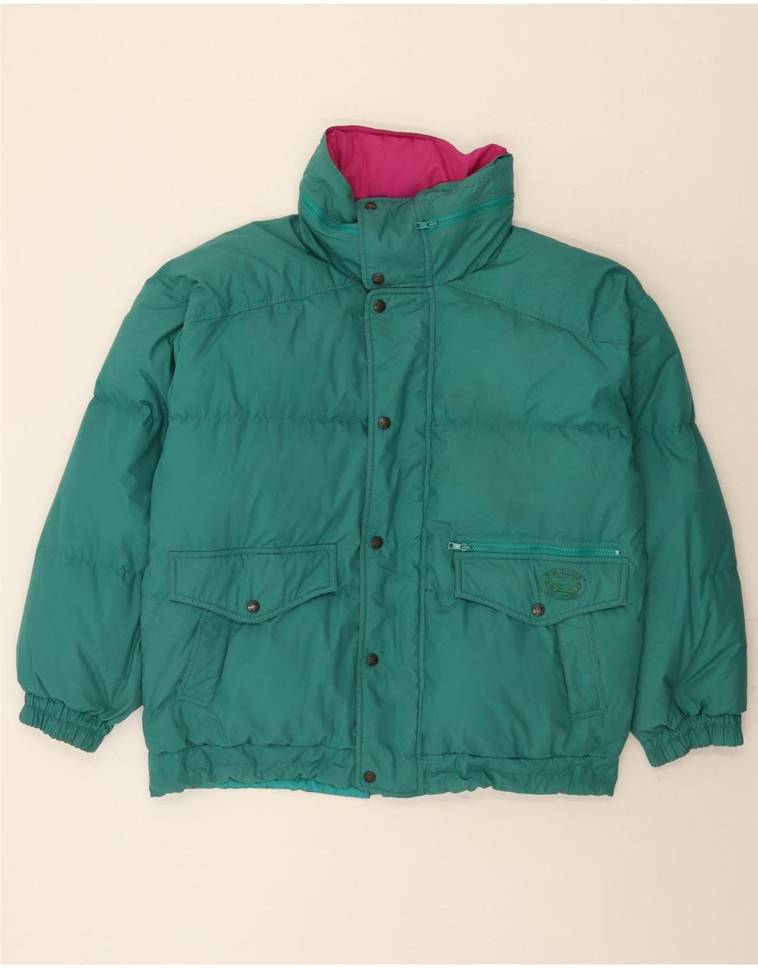 Vintage hombres reversible chaqueta acolchada Reino Unido 42 XL bloque de color multicolor