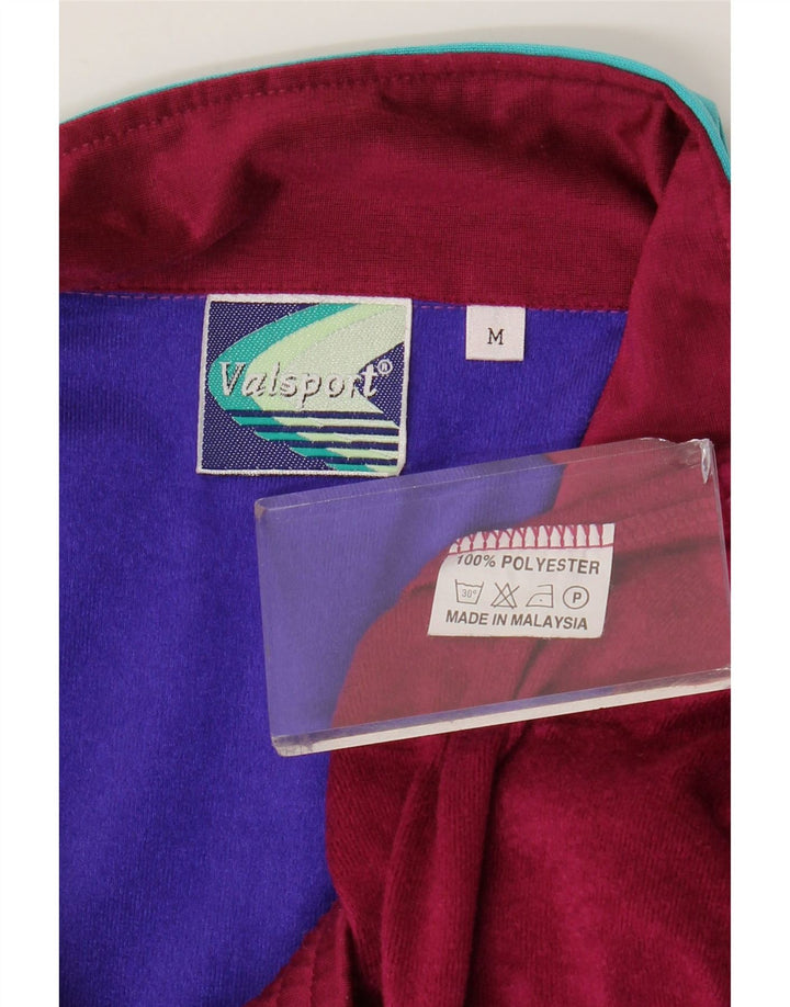 VINTAGE Chaqueta superior de chándal para hombre Poliéster color block medio granate