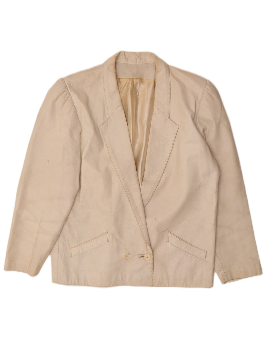 Vintage mujer cuero 2 piezas falda conjunto Reino Unido 12 medio W26 blanco apagado