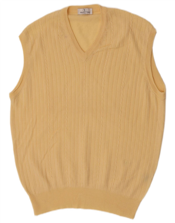 Valentino - Chaleco para hombre, camiseta sin mangas, talla grande, lana merino amarilla