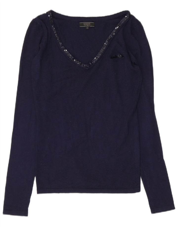 Guess Top Mujer Manga Larga UK 10 Small Azul Marino Viscosa