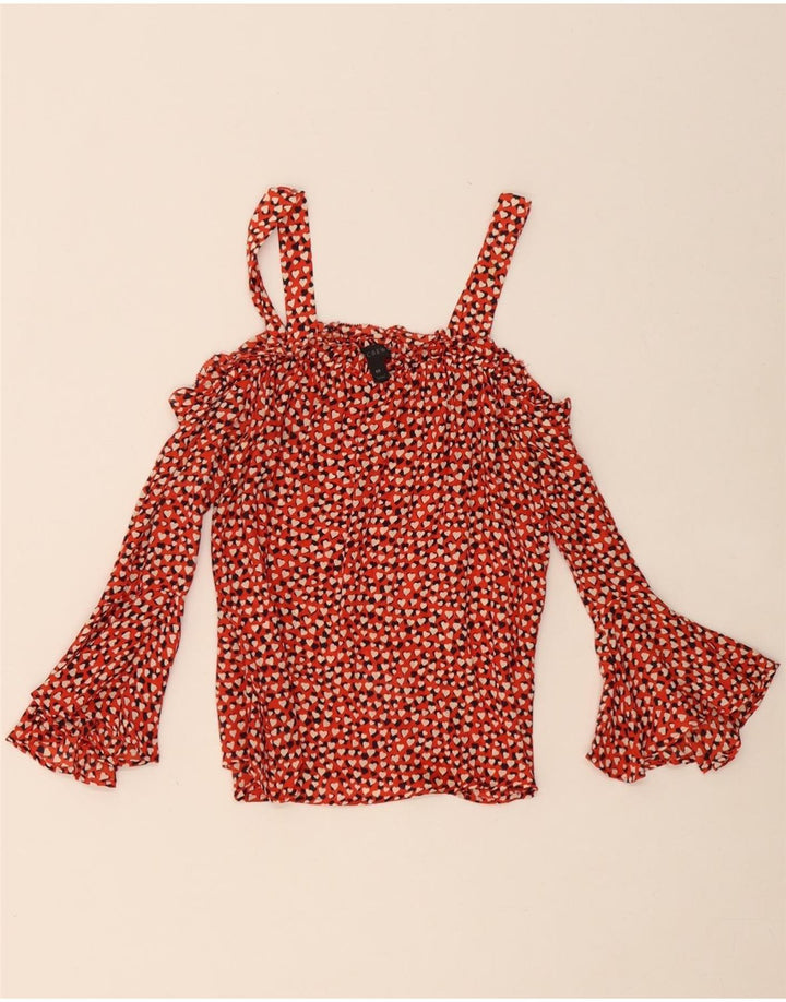 J. CREW Womens Oversized Abstract Pattern Off Shoulder Top US 00 2XS Red Vintage J. Crew and Second-Hand J. Crew from Messina Hembry 