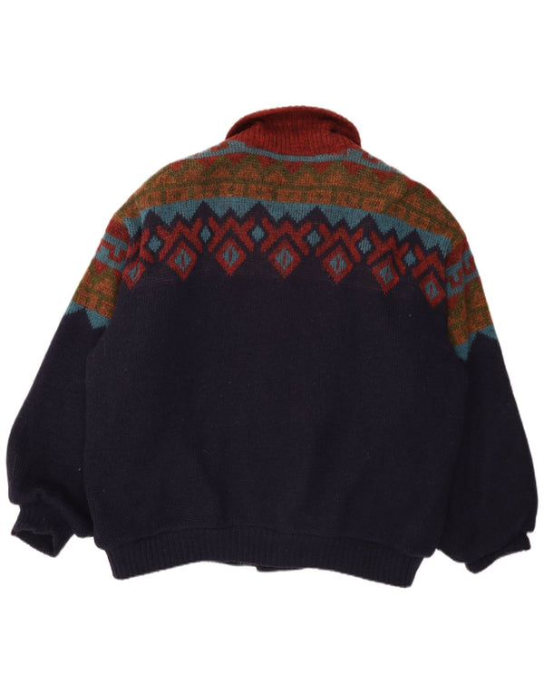 Alafoss Chaqueta bomber de punto holgada para hombre UK 42 XL Lana geométrica azul marino