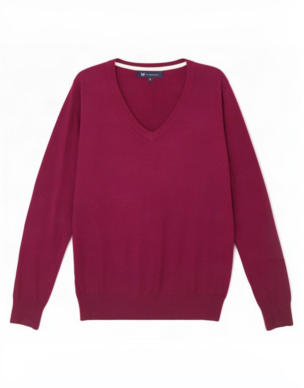 Crew Clothing Suéter con cuello en V para mujer UK 8 Small Granate Algodón