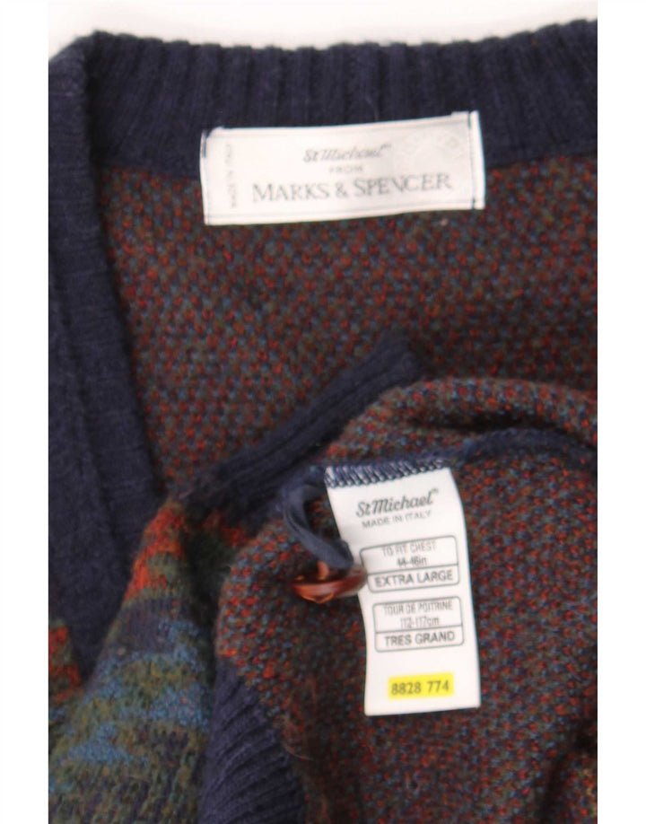 Marks & Spencer Mens St. Michael Cardigan Suéter XL Azul Marino Retro