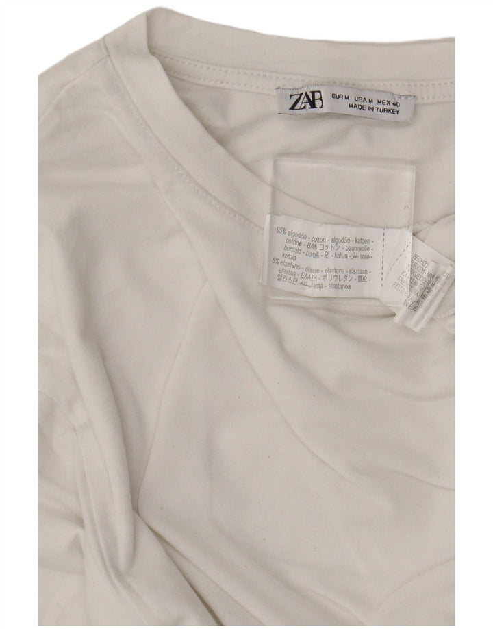 Zara Camiseta Mujer Top UK 12 Medium Blanco Algodón