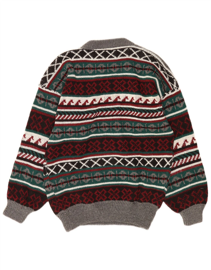 Vintage hombres cuello redondo jersey suéter grande multicolor Fair Isle