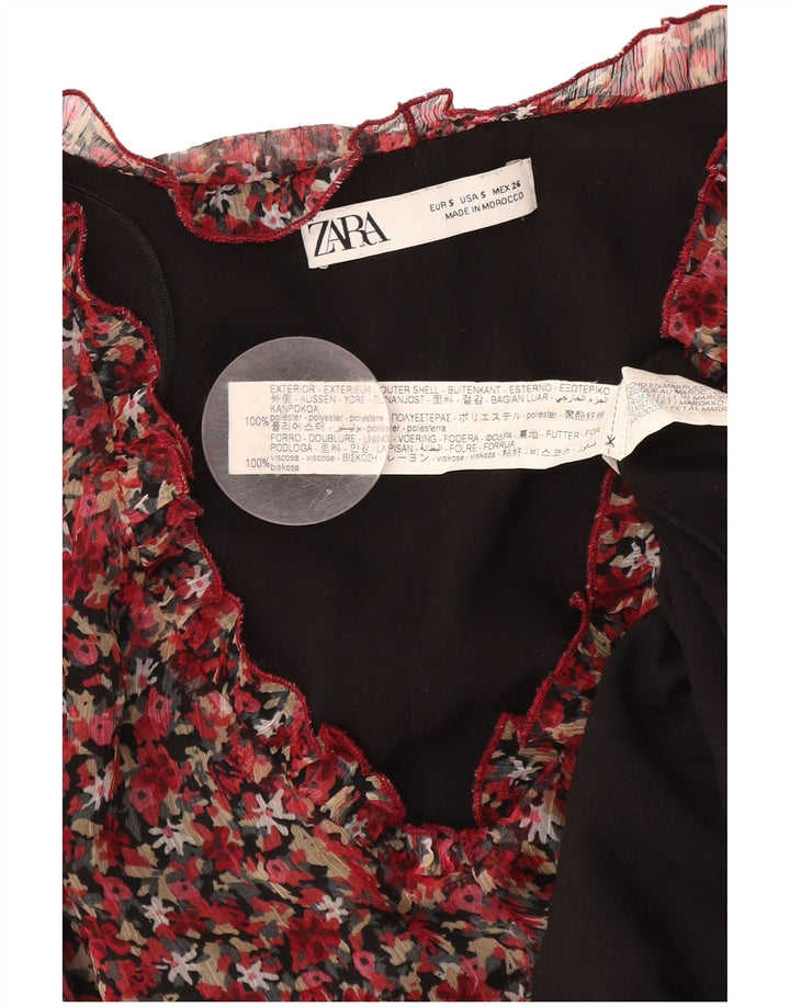 Zara Vestido recto de manga larga para mujer UK 40 Pequeño Poliéster floral rojo