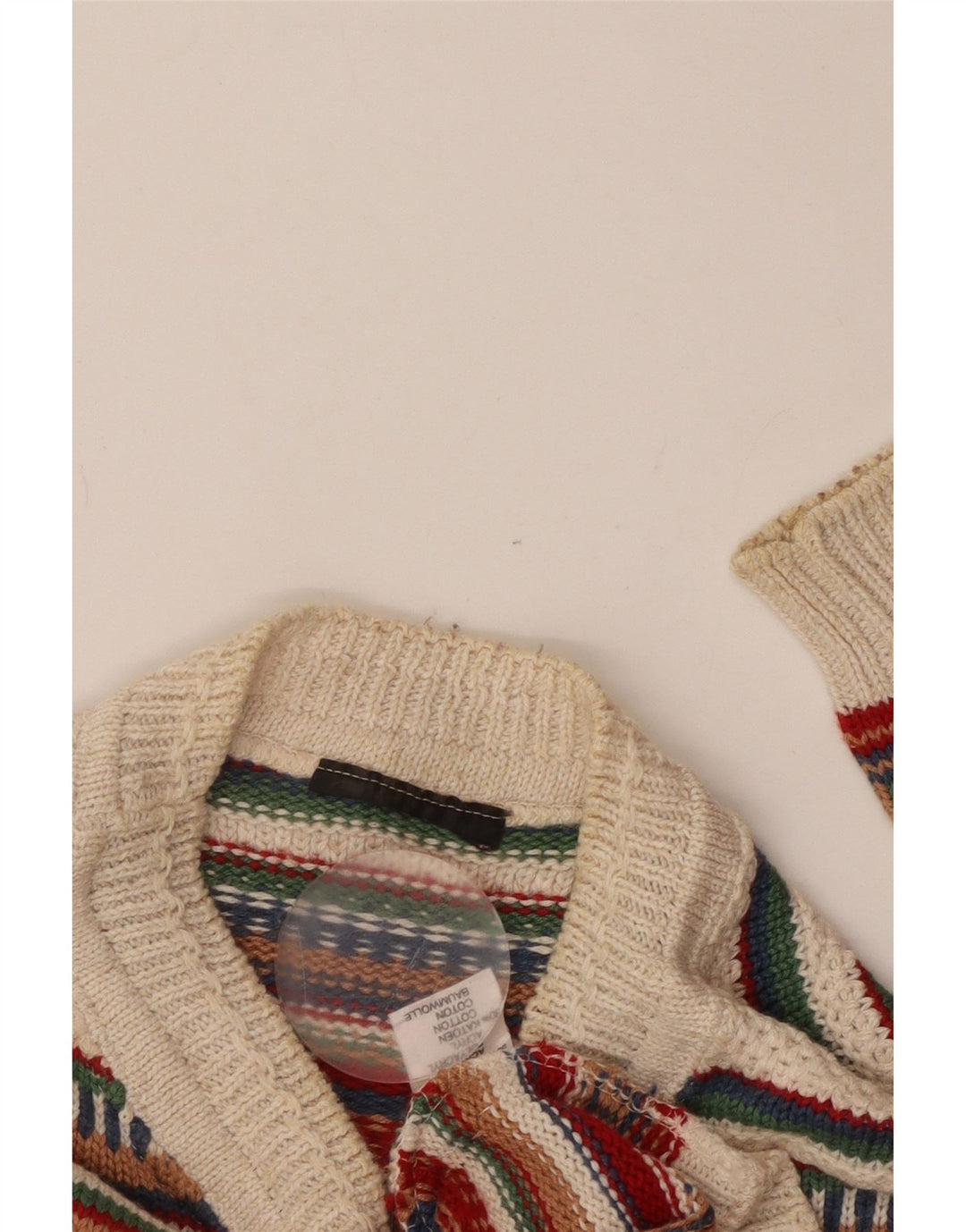 VINTAGE Jersey de cuello redondo para hombre Suéter medio acrílico a rayas multicolor