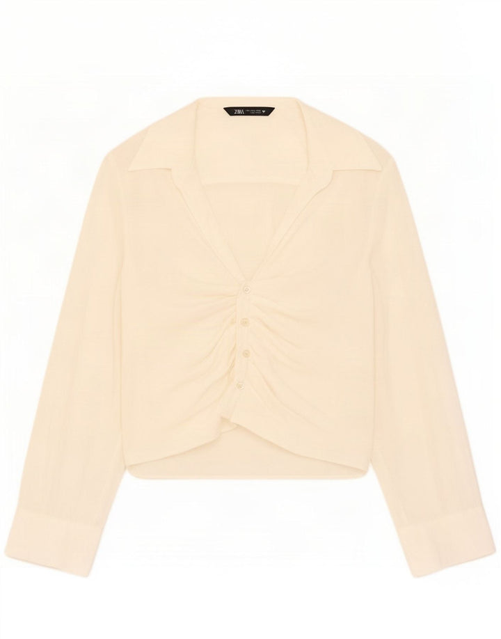 Zara Mujer Blusa Camisa UK 10 Small Off White Modal