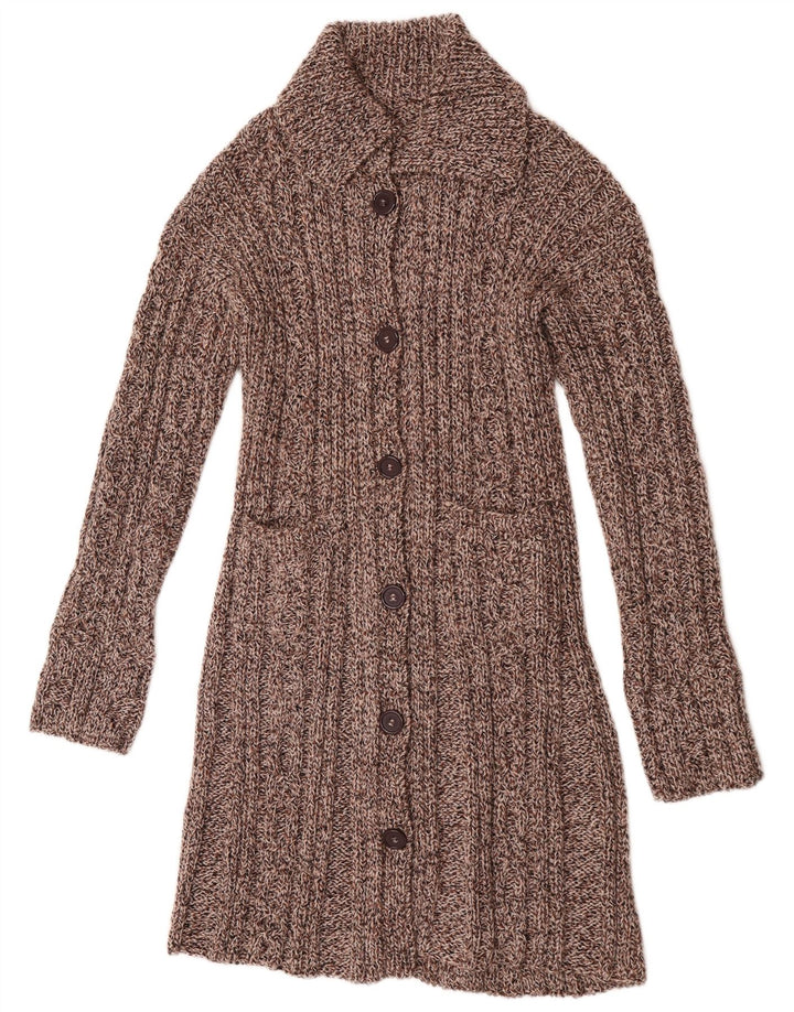 Vintage mujer longline cardigan suéter Reino Unido 14 marrón medio