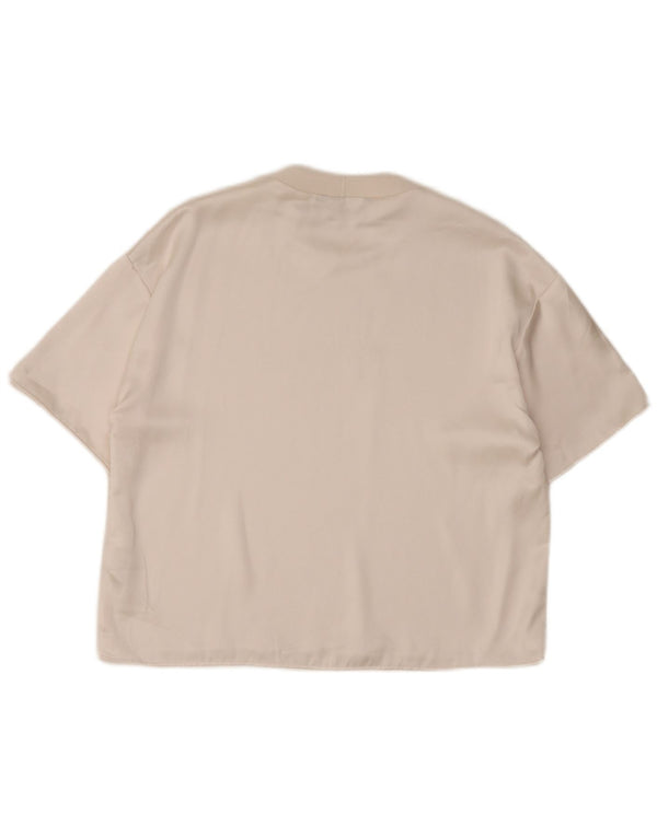 Zara Mujer Camiseta Holgada Top UK 44 Medio Off White Poliéster